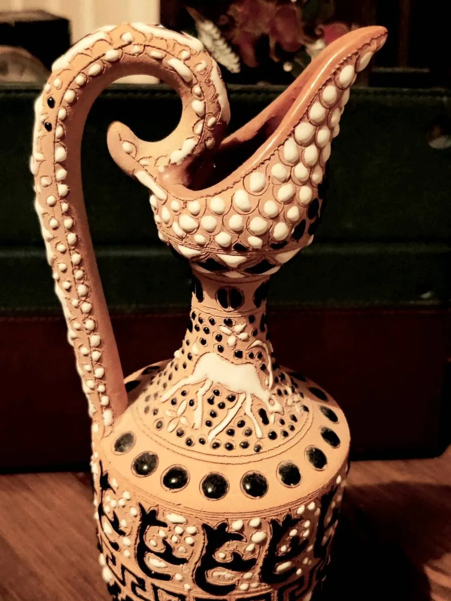 GREEK CLAY ART, 14"Tall Hand Made Signed Oil Jug - Image 2