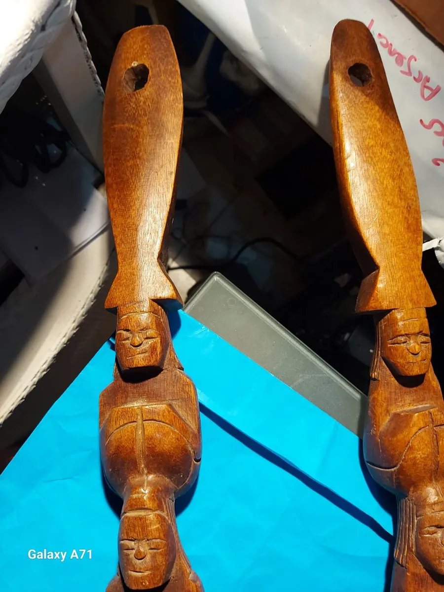 arge Carved Wooden Fork and Spoon, Props - Image 3