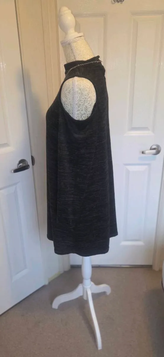 Black Marl Cold Shoulder Swing Dress High Neck Tun - Image 2