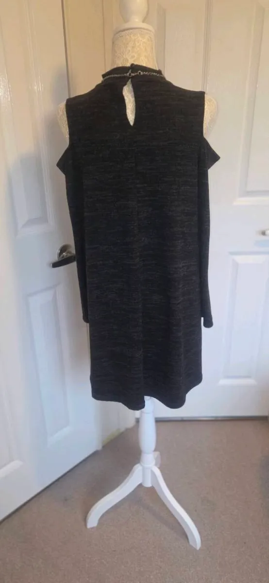Black Marl Cold Shoulder Swing Dress High Neck Tun - Image 3
