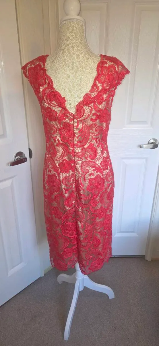 Libra Coral Lace Bodycon Midi Dress Size 12 Weddin - Image 4