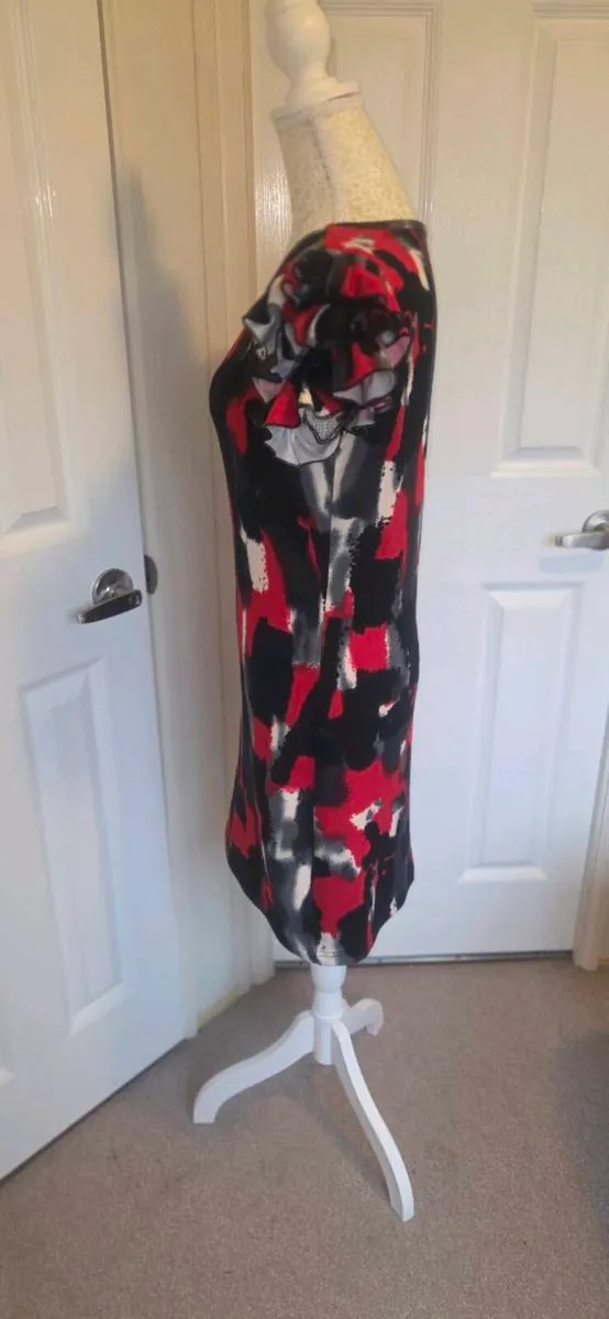 AX Paris Red Black Abstract Print Frill Sleeve Bod - Image 2