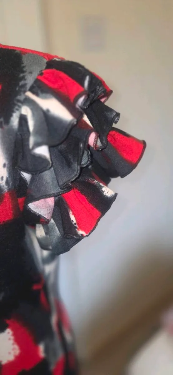 AX Paris Red Black Abstract Print Frill Sleeve Bod - Image 3
