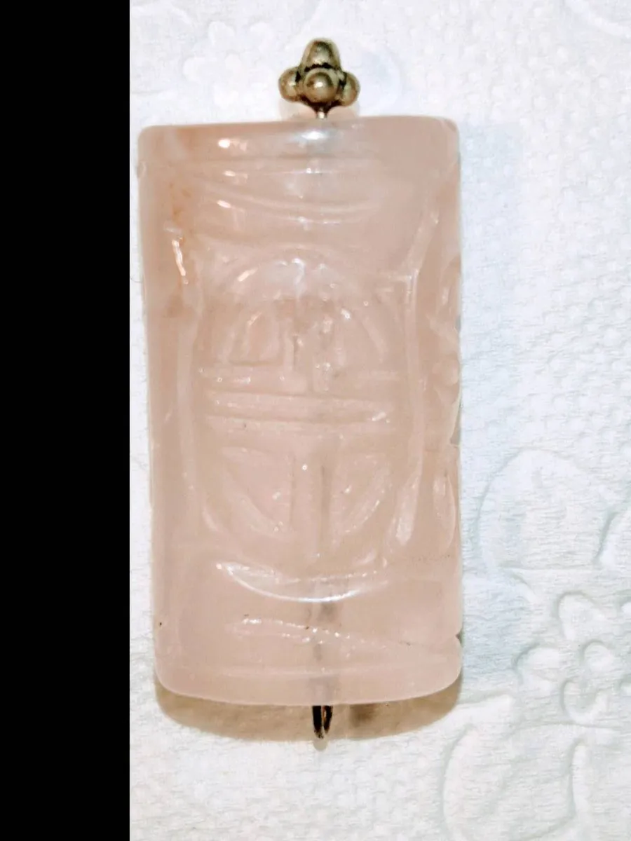 RARE, HUGE PINK QUARTZ, Hand Carved Oval Charm ! - Image 3