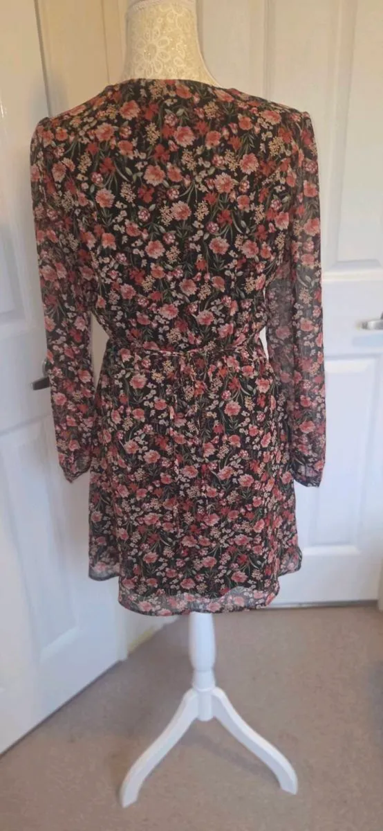 Primark Floral Wrap Mini Dress UK 10 Boho Chiffon - Image 4