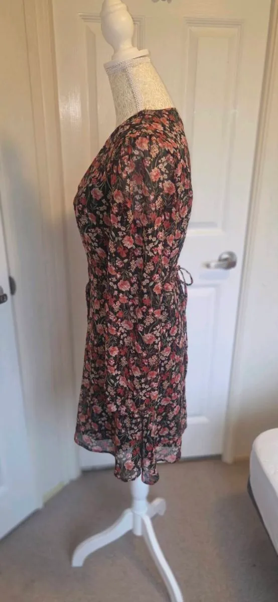 Primark Floral Wrap Mini Dress UK 10 Boho Chiffon - Image 3