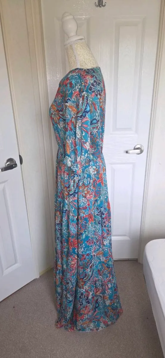 Kate & Pippa Teal Floral Boho Maxi Dress Size M Su - Image 2