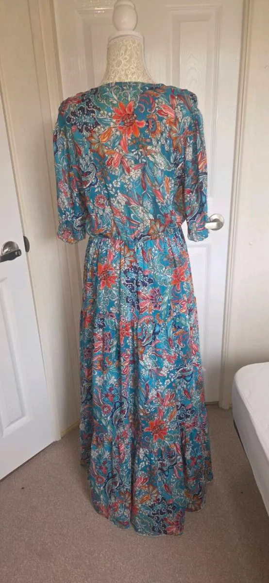 Kate & Pippa Teal Floral Boho Maxi Dress Size M Su - Image 3