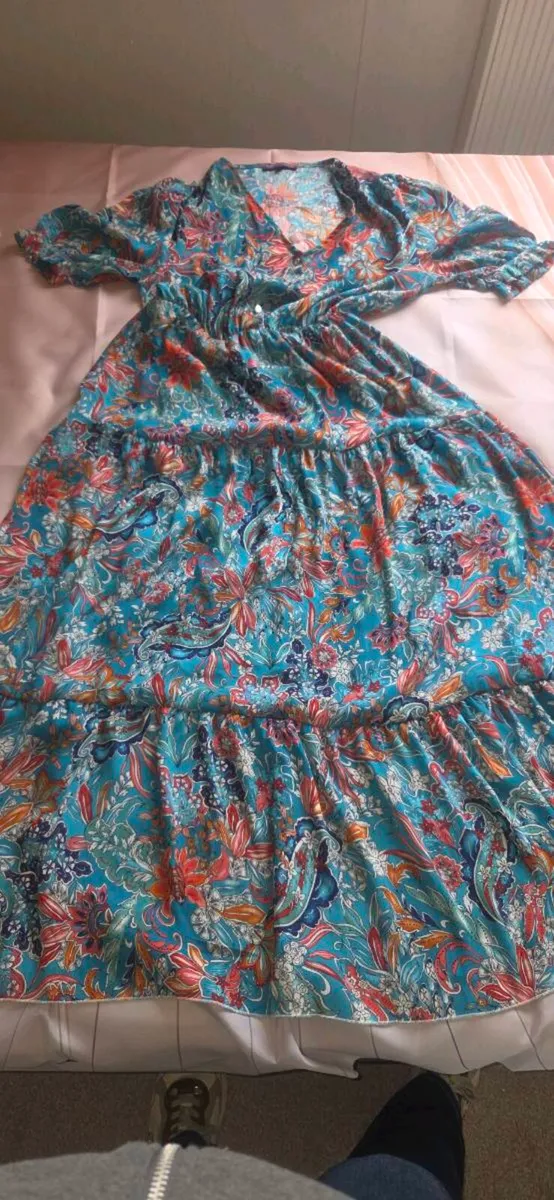 Kate & Pippa Teal Floral Boho Maxi Dress Size M Su - Image 4
