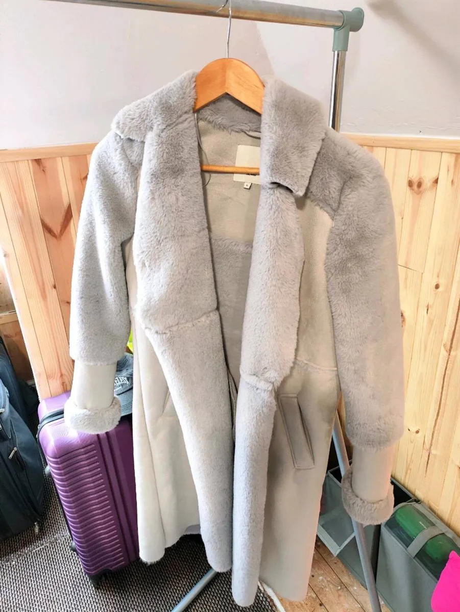 River Island Faux Fur & Suede‑Look Coat – Size S - Image 1