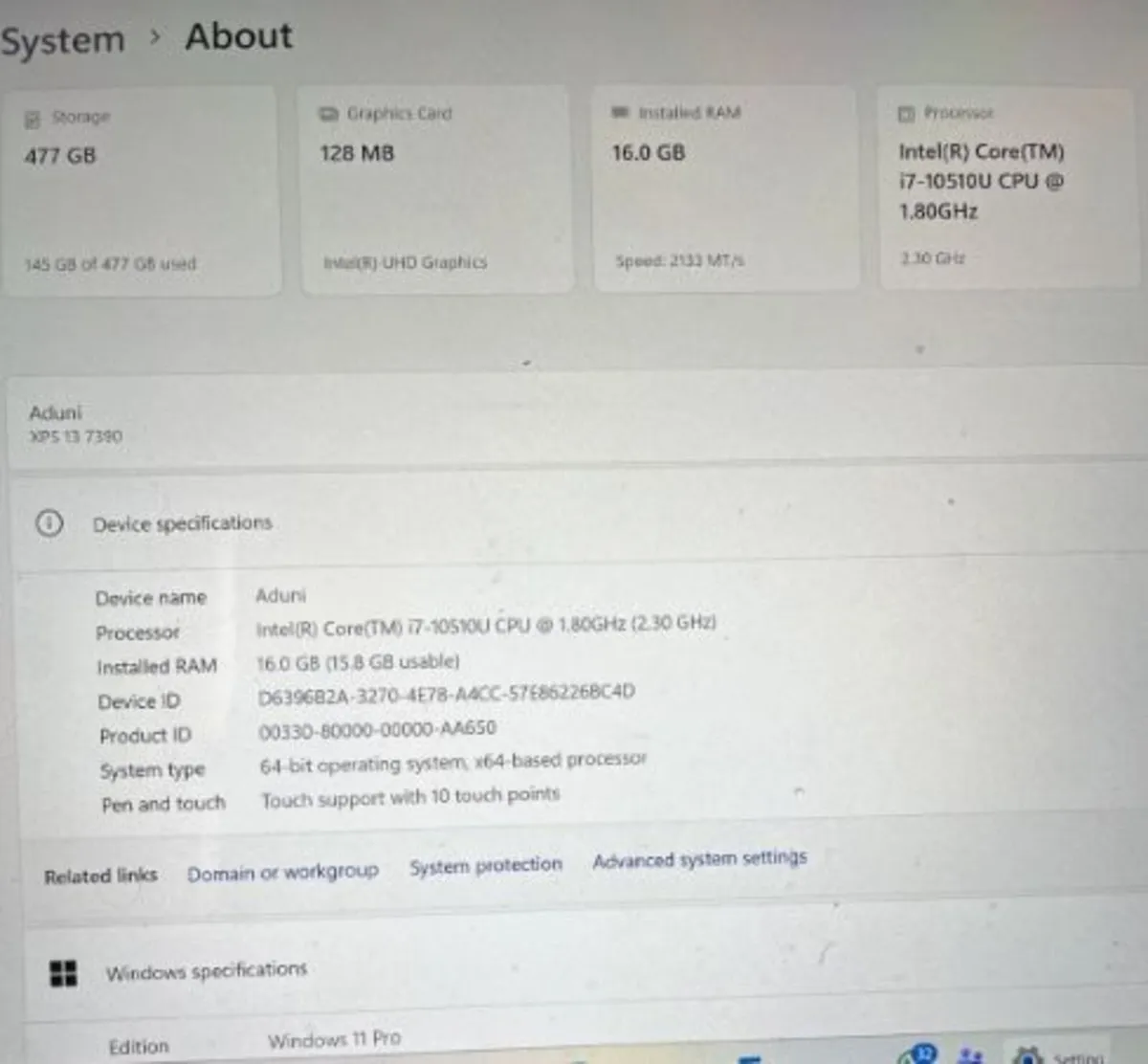 Dell XPS 13 7390 13.3 4K Touch i7 16GB 512GB SSD - Image 3