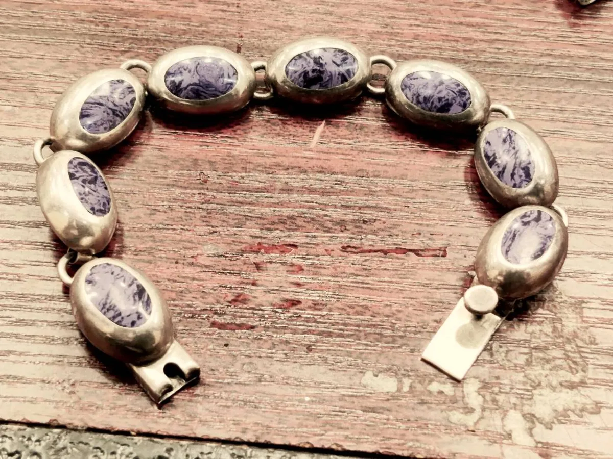 CHUNKY OVAL LAPIS 925 Silver 8"Long HEAVY Bracelet - Image 3