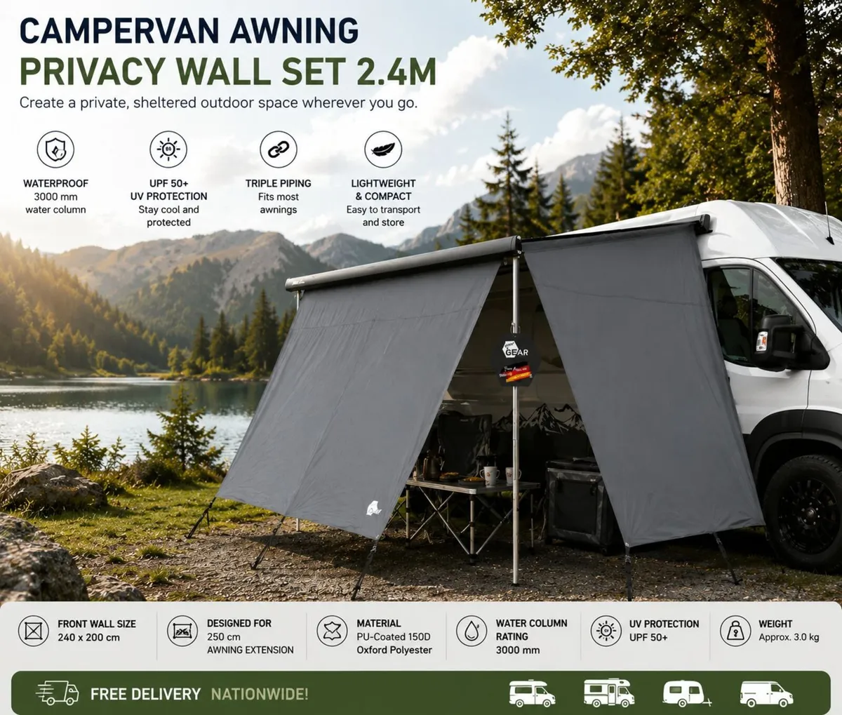 Vehicle Awning Side Wall Set 240 x 200 cm - Image 1