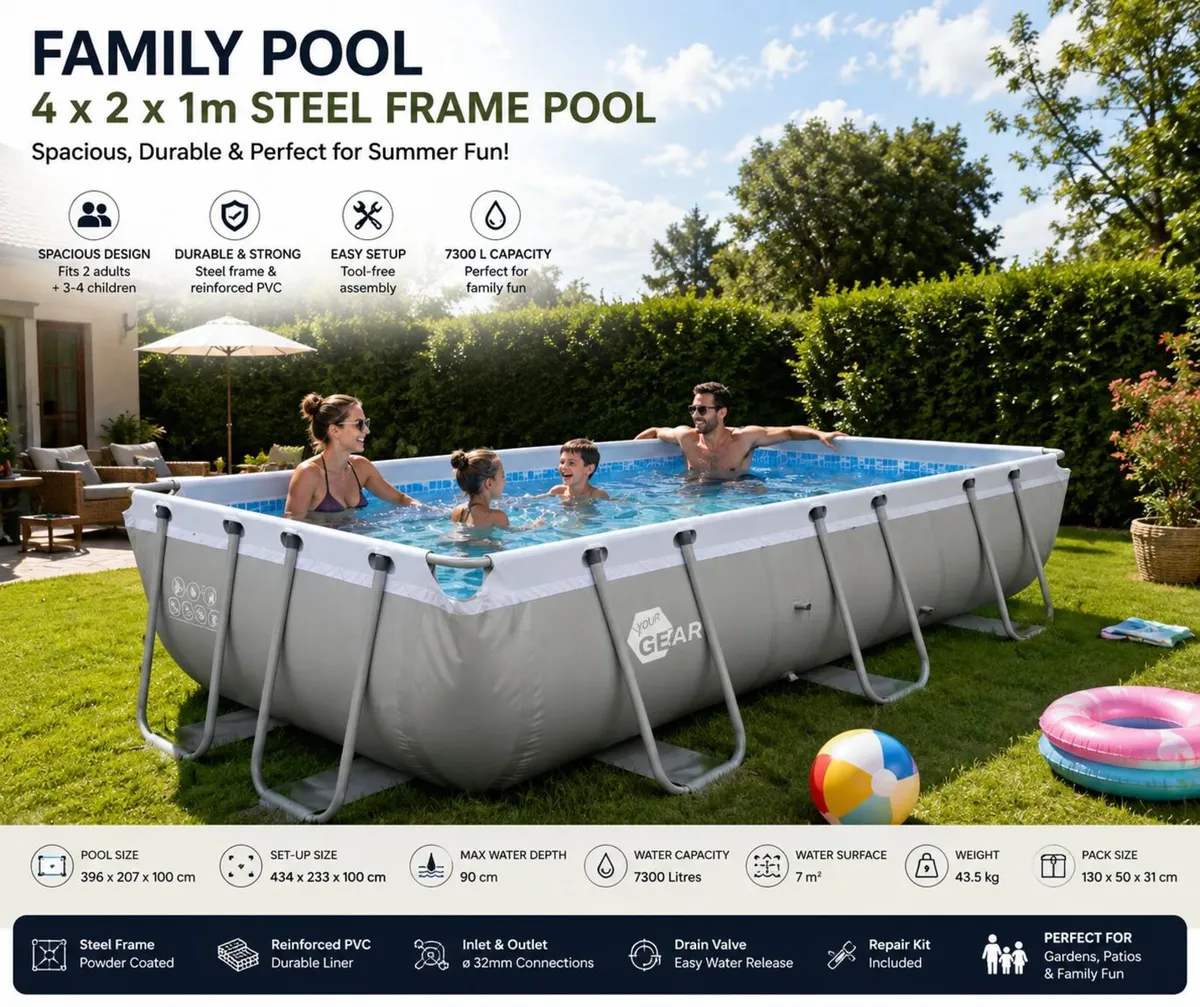 Family Pool 4 x 2 x 1 m Steel Frame - Image 1