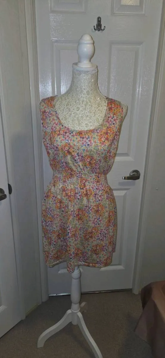Evie Floral Mini Dress Size 12 Pastel Boho Summer - Image 1