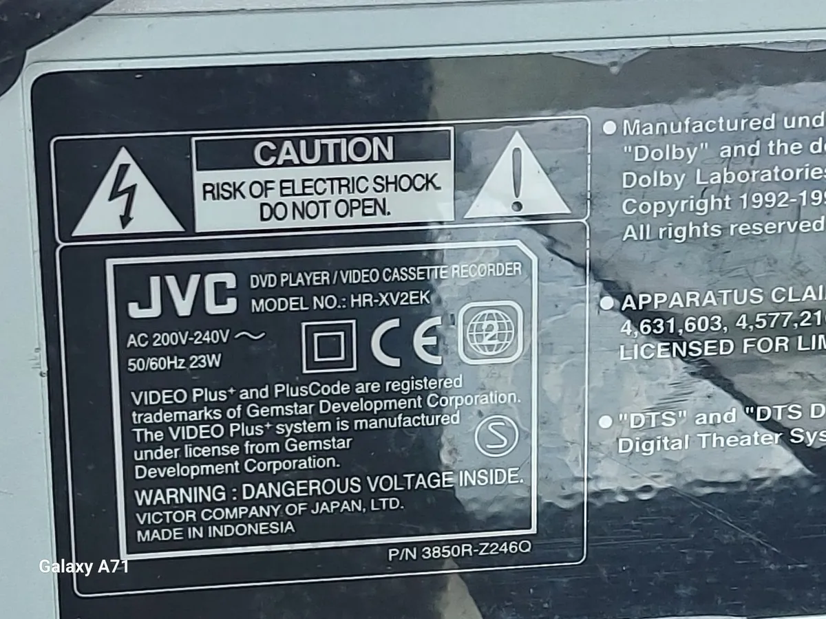 JVC DVD Player-Video Cassette Recorder, Model HR-X - Image 2