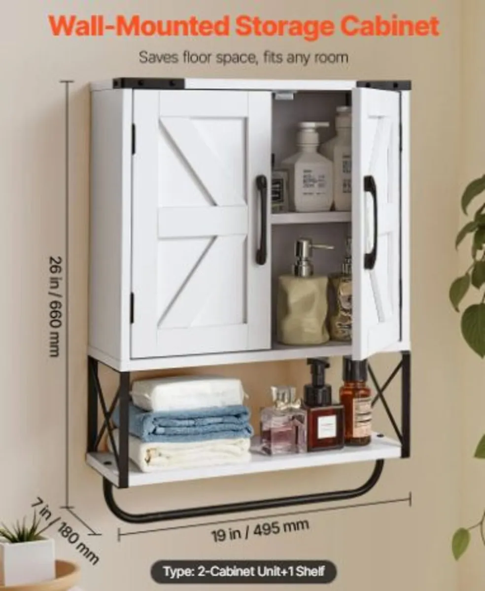 Bathroom Wall Cabinet, with 2 Doors & Adjustable - Image 2