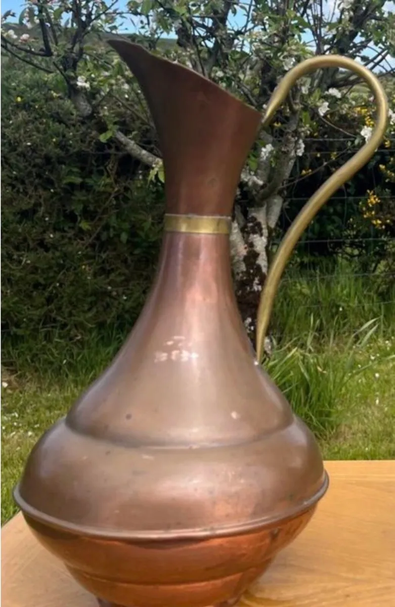 Vintage copper and brass pitcher - Image 1
