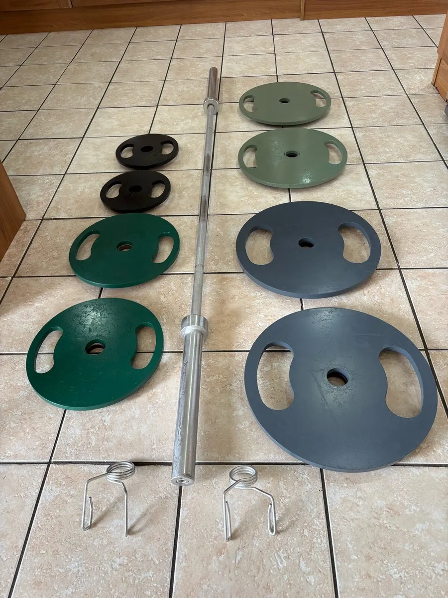 OLYMPIC STEEL WEIGHTS + 20KG 7 FT OLYMPIC BARBELL! - Image 1