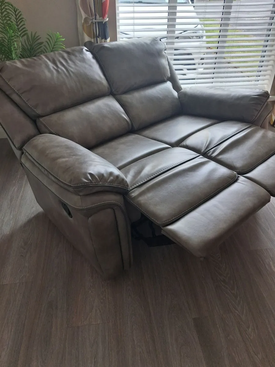Grey Montana two seater leather couch - Image 1
