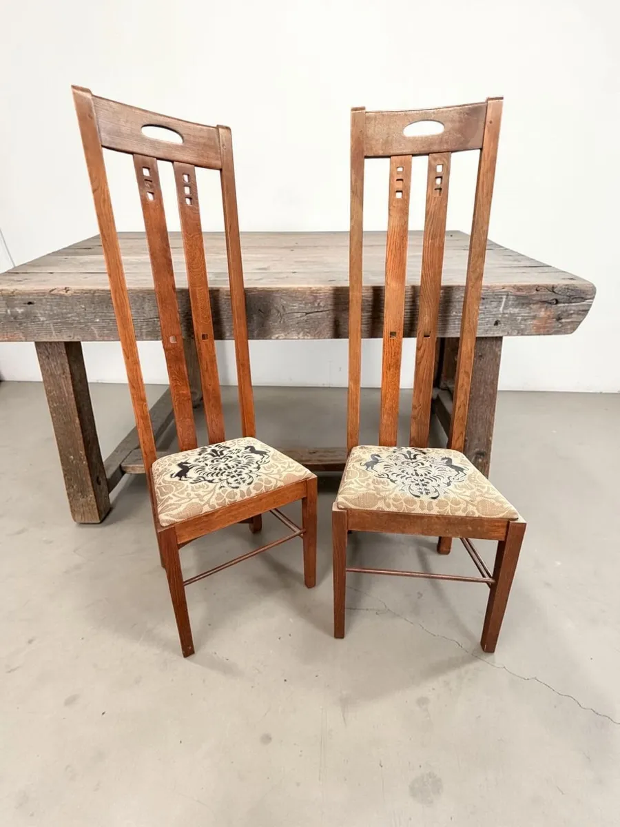 Pair of Mackintosh D style high back oak chairs
