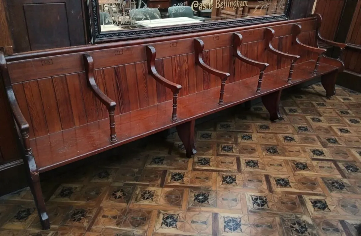 7 seater pitch pine bench with arms