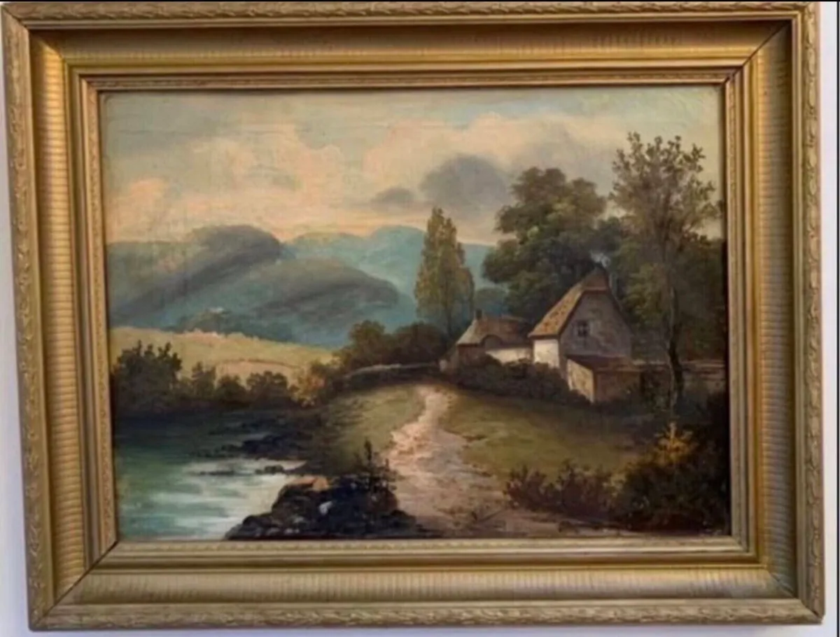 Antique oil painting signed T. Hall - Image 1