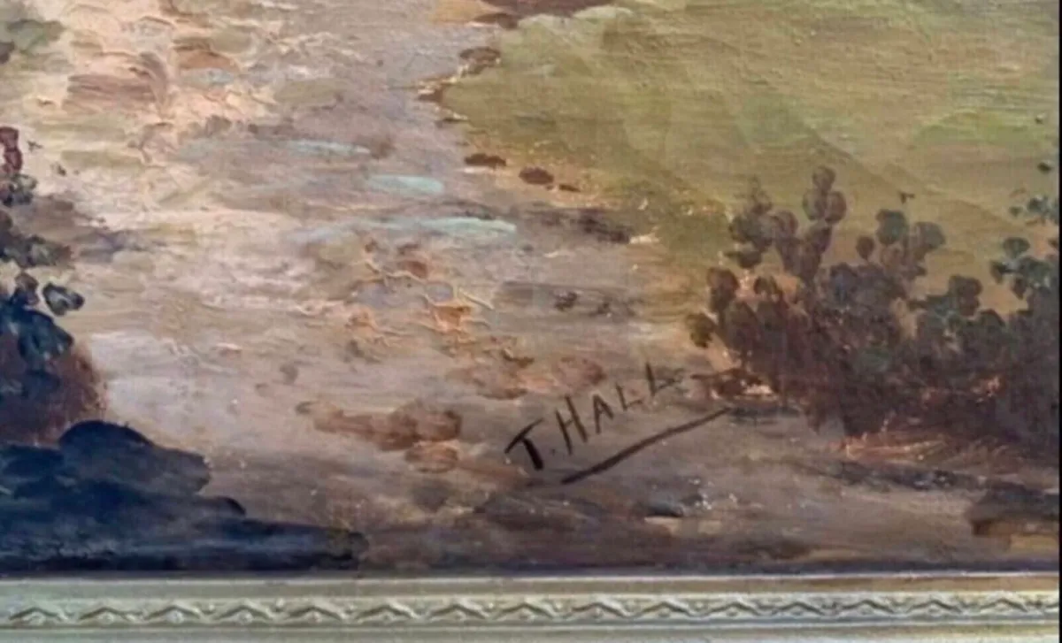 Antique oil painting signed T. Hall - Image 2