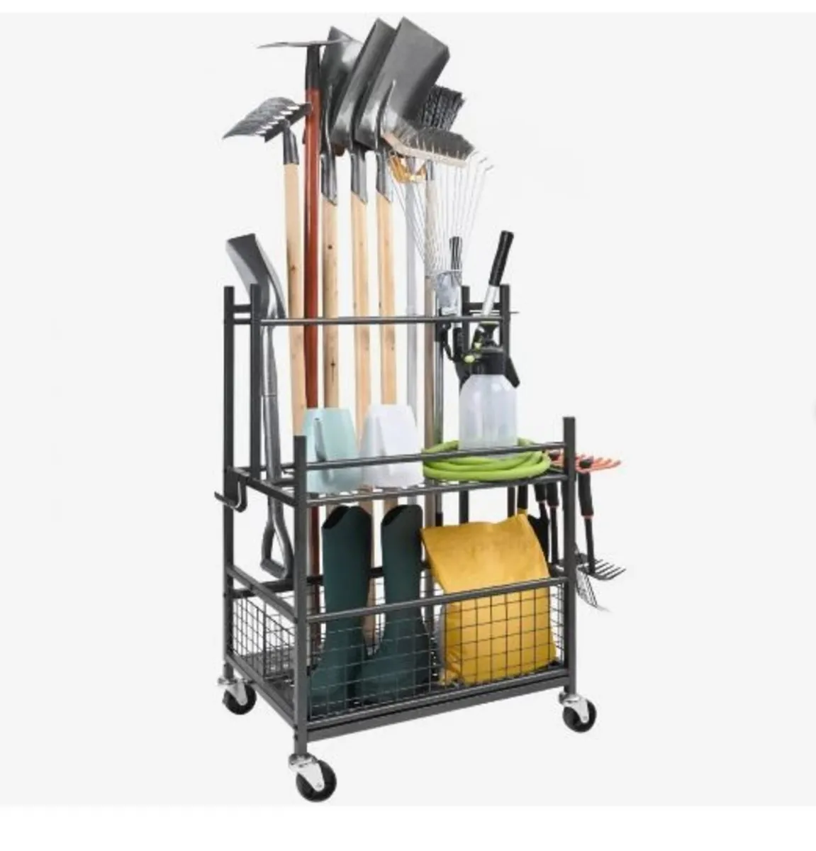 Garden Tool Organizer, 16 Slots with Hooks - Image 1
