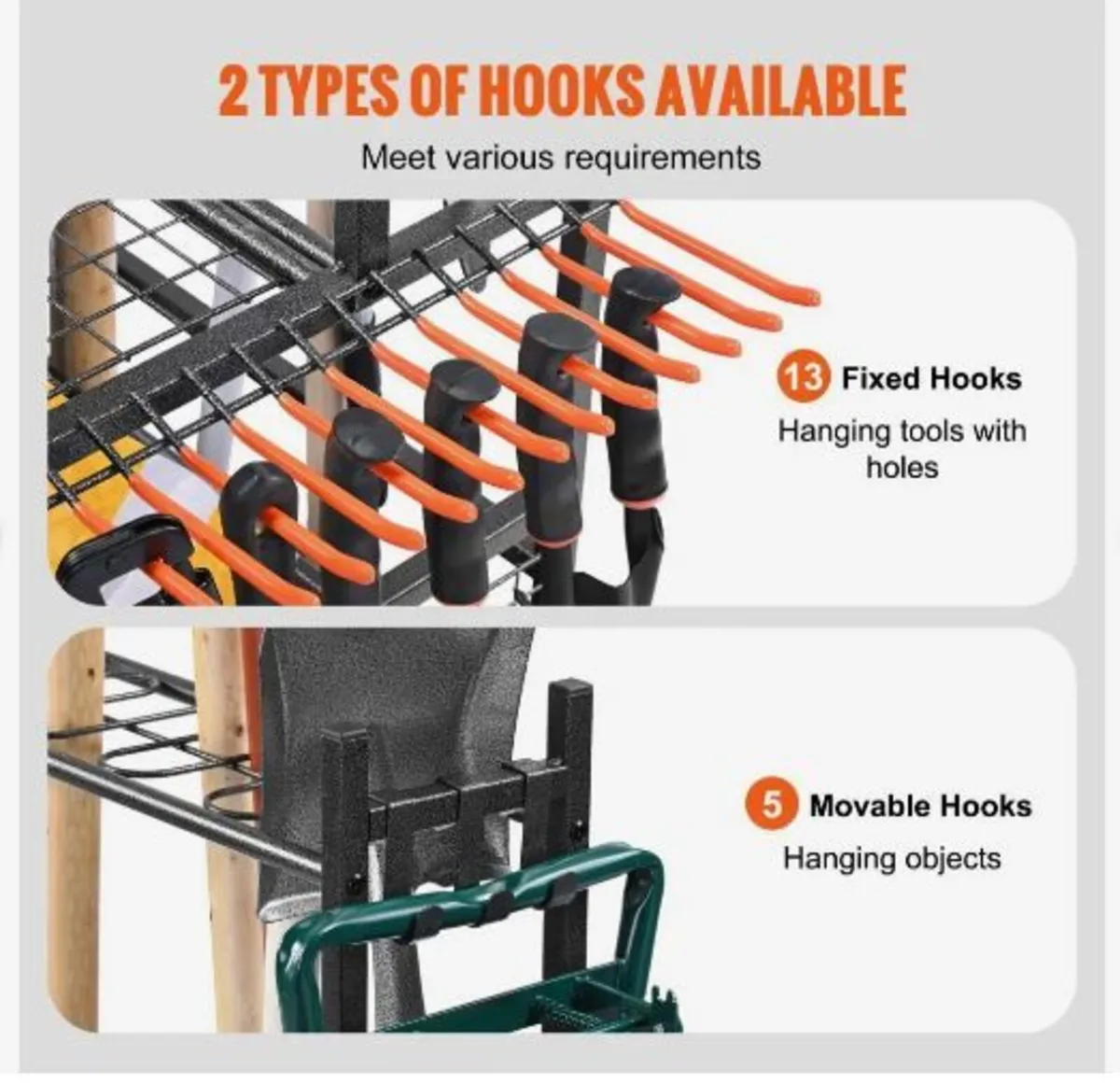 Garden Tool Organizer, 16 Slots with Hooks - Image 2
