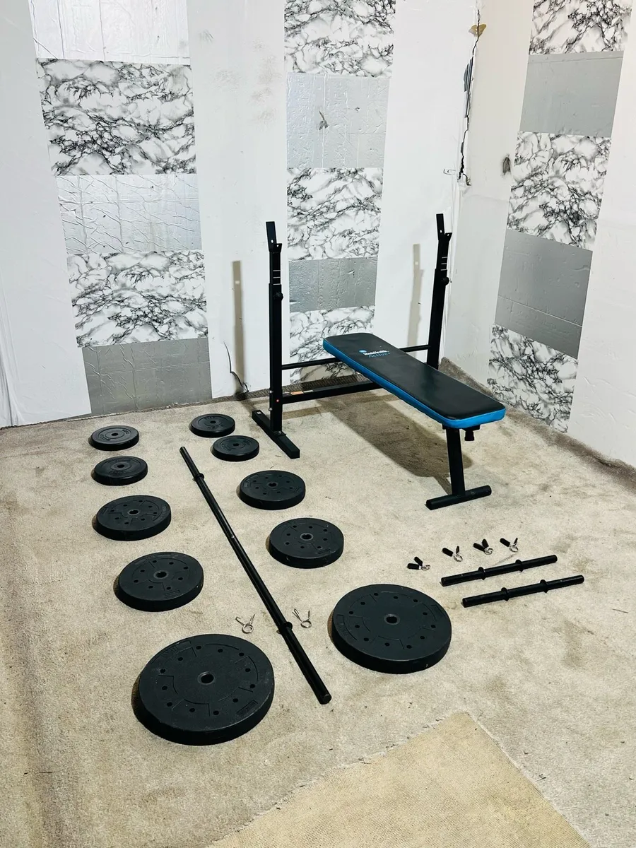 FOLDING WEIGHT BENCH 50KG BARBELL DUMBBELL SET - Image 1