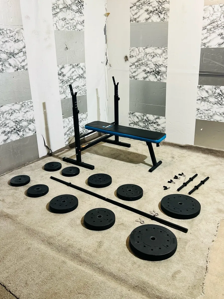 FOLDING WEIGHT BENCH 50KG BARBELL DUMBBELL SET - Image 3