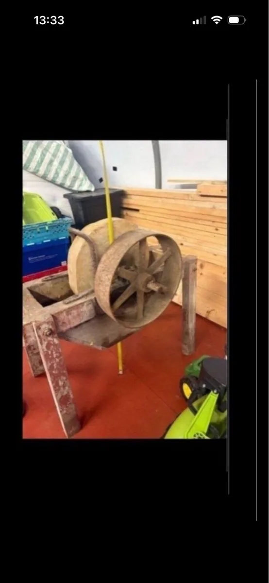 19 century stone wheel with stand and pully belt - Image 2