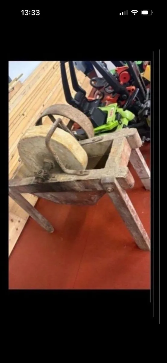 19 century stone wheel with stand and pully belt - Image 3