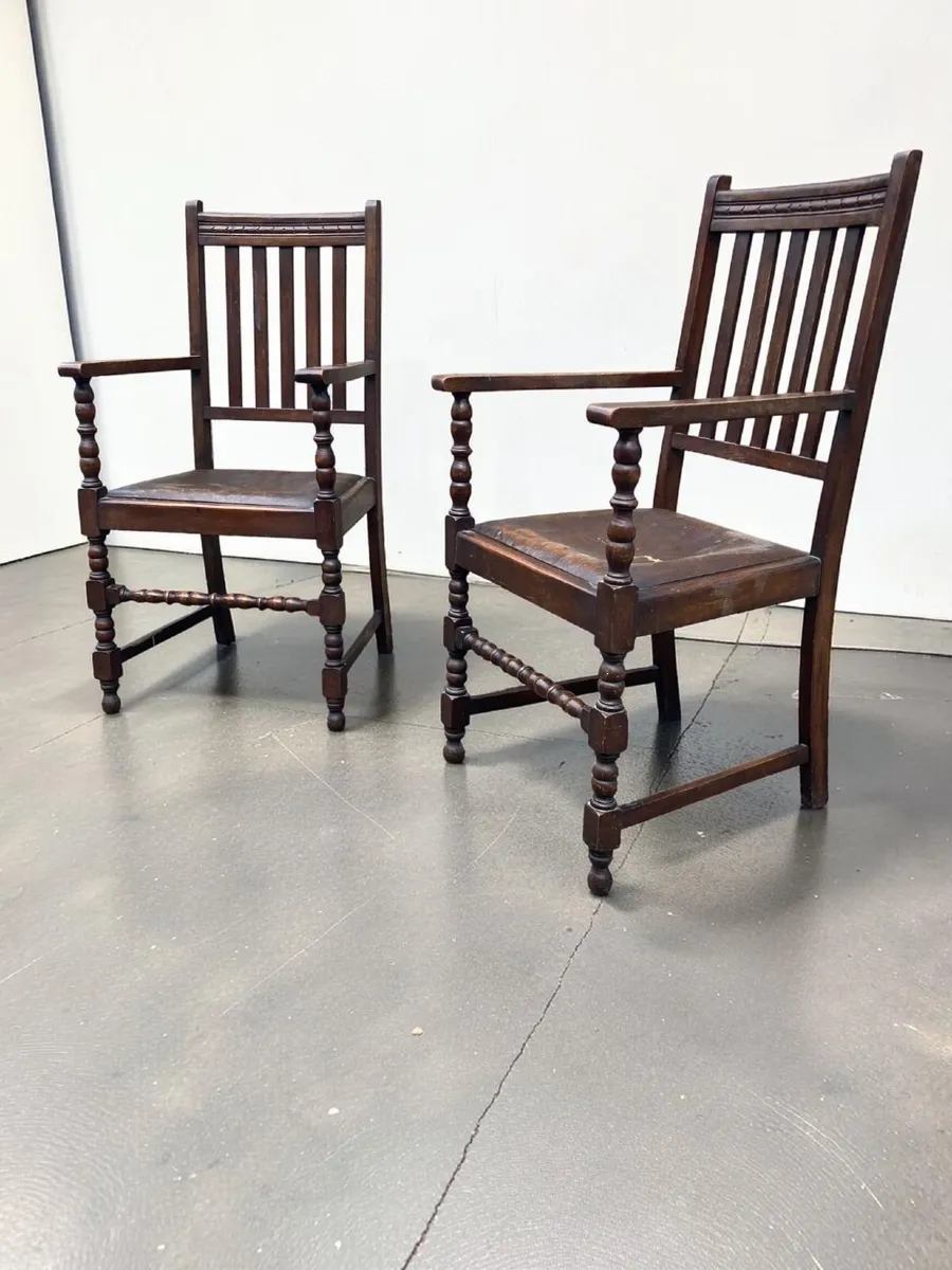 Antique Carver Chairs x 2 - Oak - Image 4