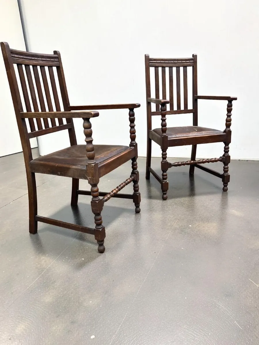Antique Carver Chairs x 2 - Oak - Image 1