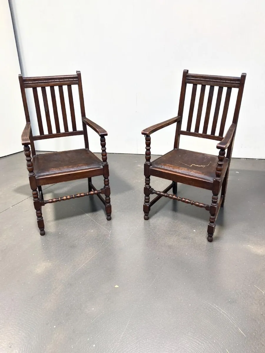 Antique Carver Chairs x 2 - Oak - Image 2