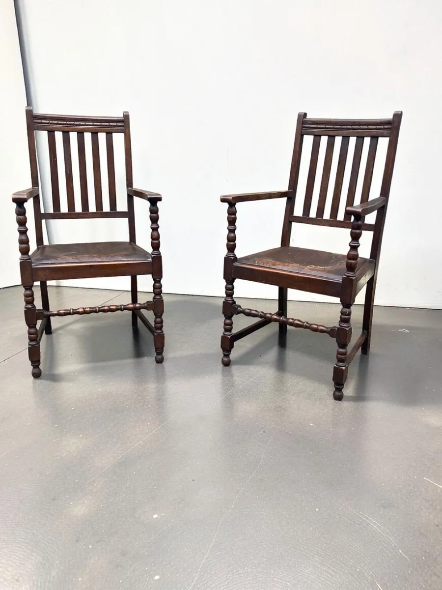 Antique Carver Chairs x 2 - Oak - Image 3
