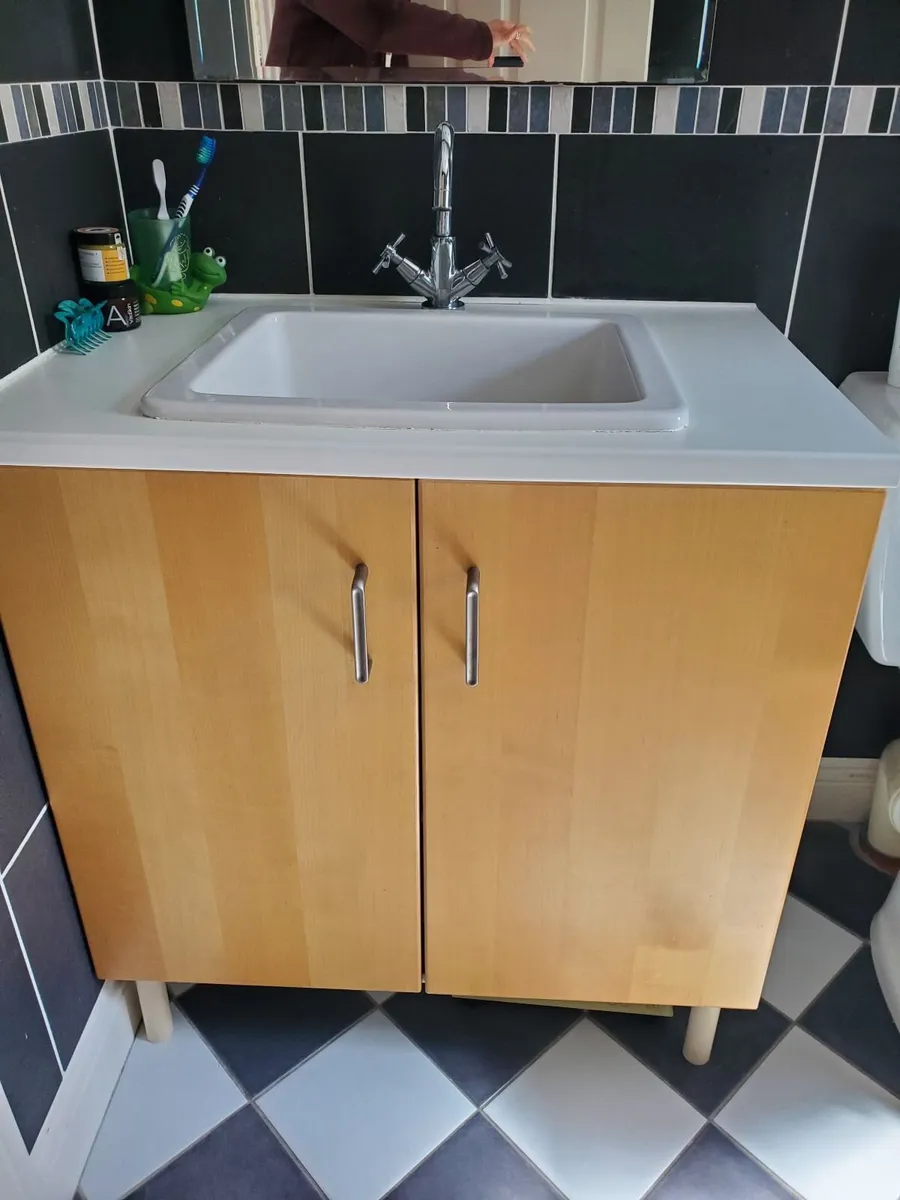 Bathroom basin with cabinet, tap and waste - Image 1