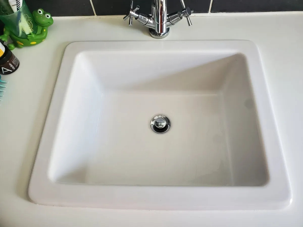 Bathroom basin with cabinet, tap and waste - Image 2
