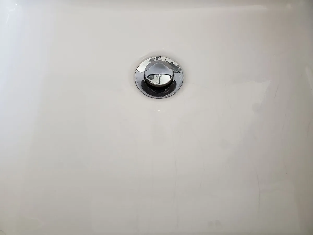 Bathroom basin with cabinet, tap and waste - Image 4