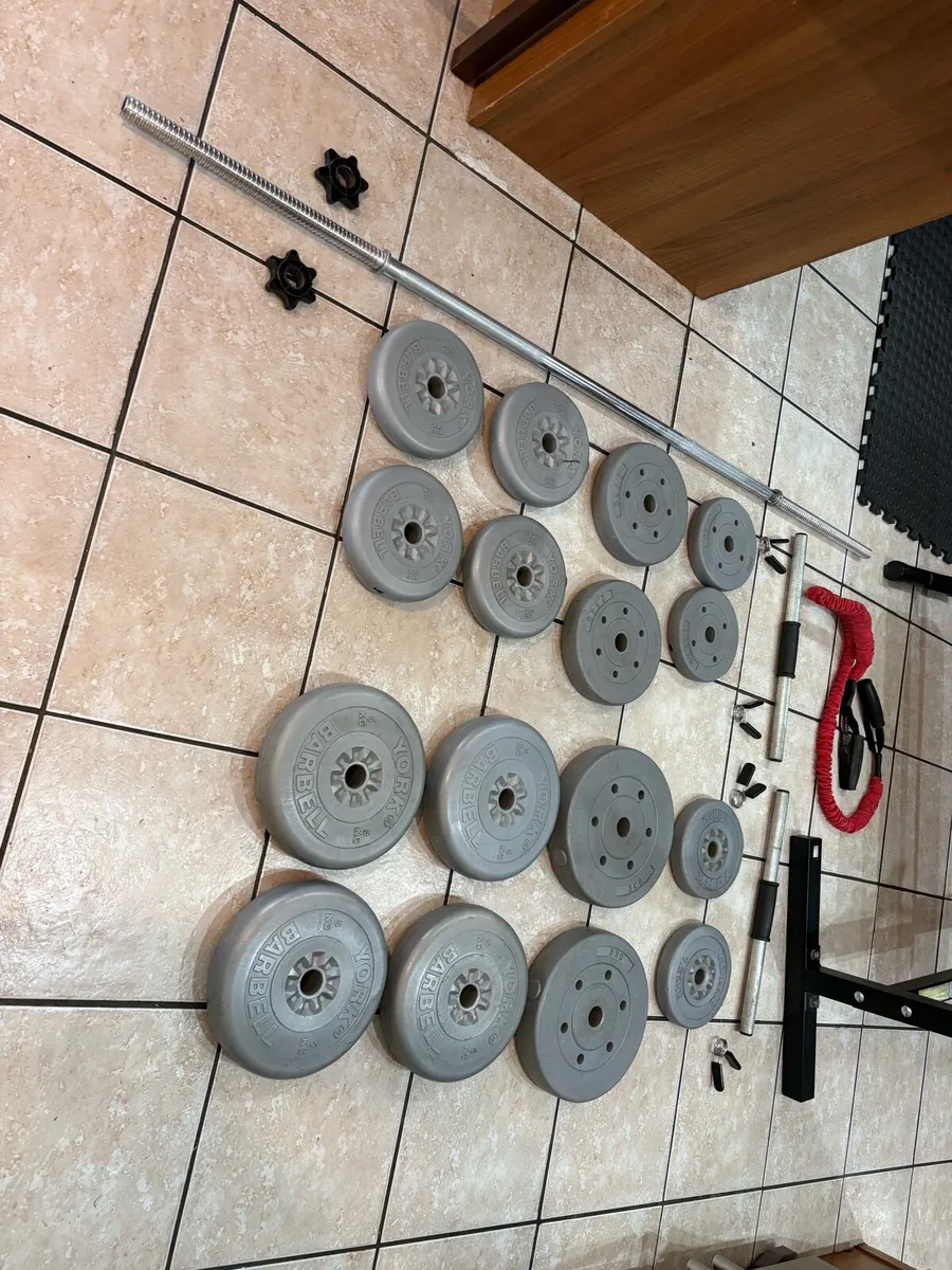 GYM WEIGHT BENCH COMPLETE SET, 50KG, BARS. MATS - Image 2