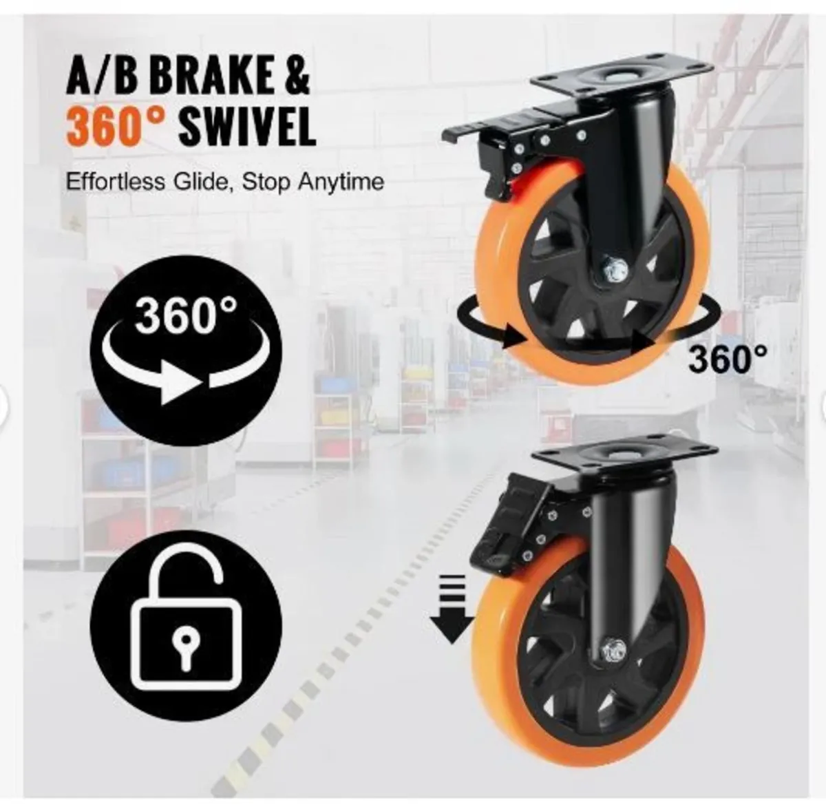 Caster Wheels, 15.2 cm Swivel Plate - Image 2
