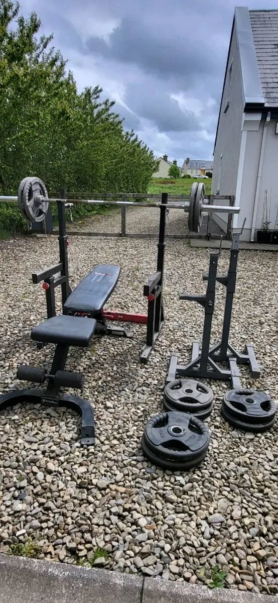150kg Olympic Weight Set + Bench + Squat Rack - Image 1