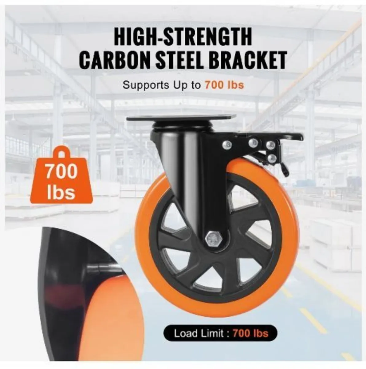 Caster Wheels, 15.2 cm Swivel Plate - Image 4