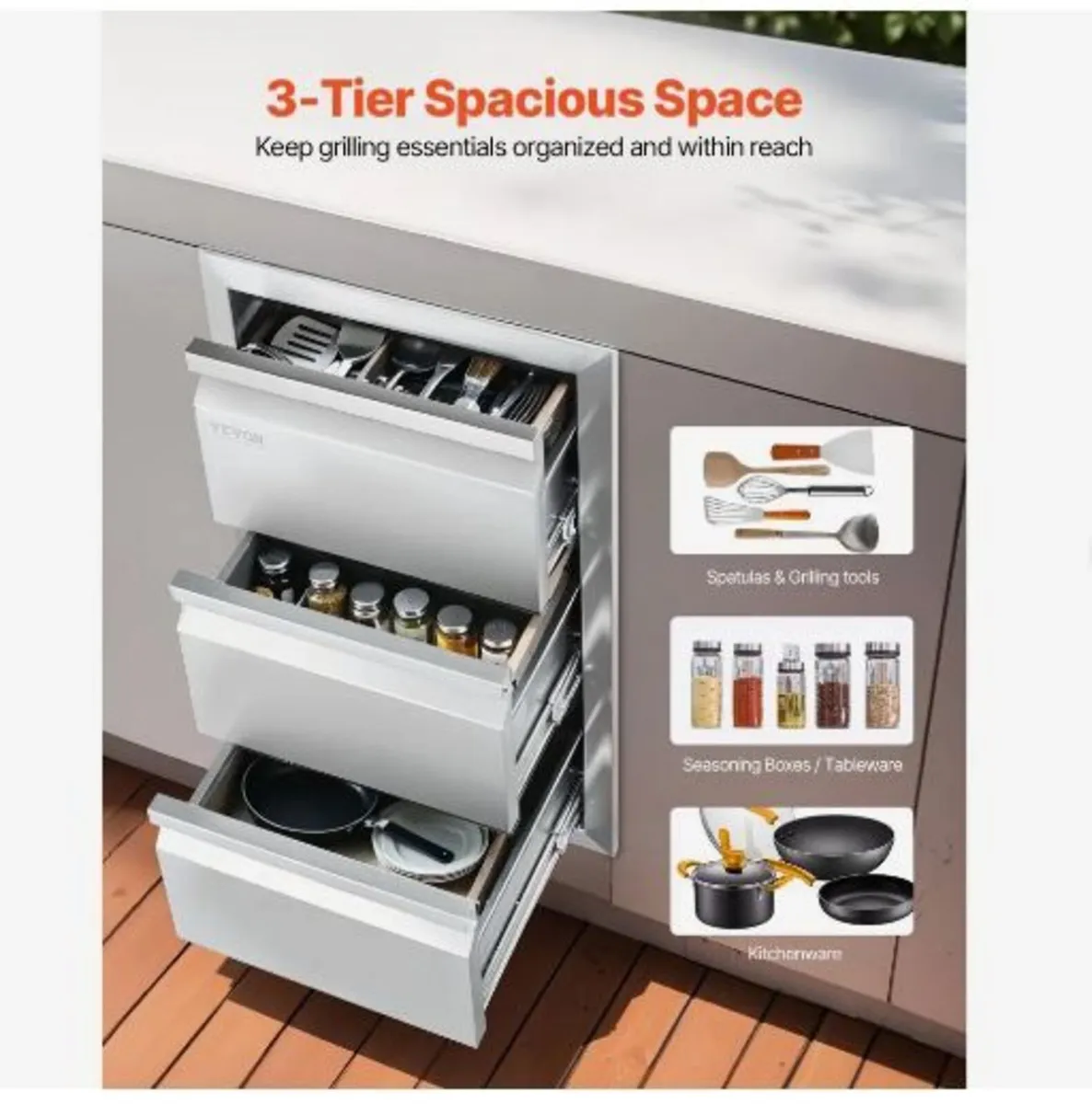 201 Stainless Steel Triple Access Drawer Outdoor - Image 3