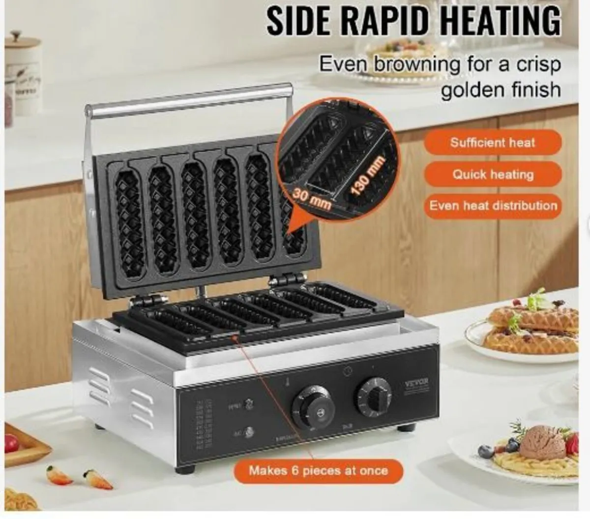 Commercial Waffle Stick Maker, 6PCS 1500W - Image 2