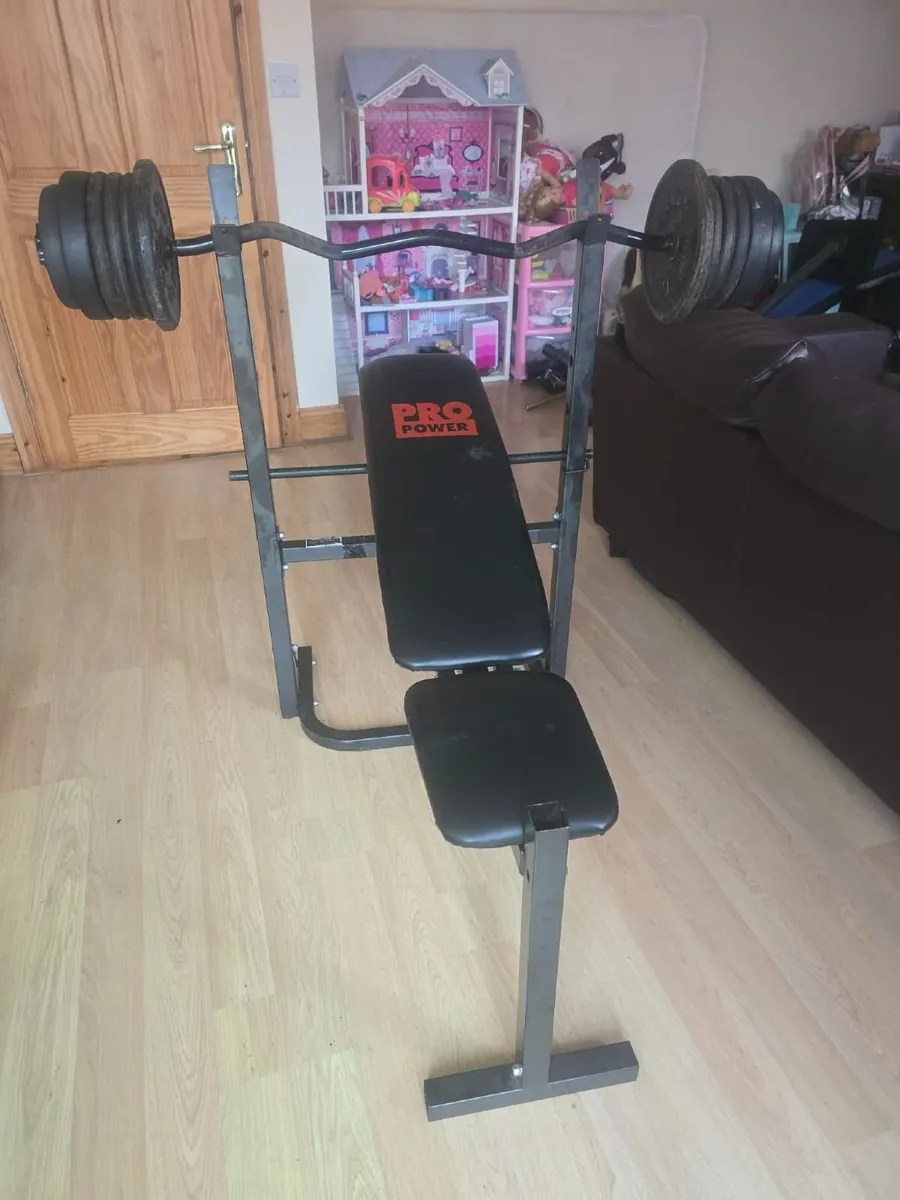 Bench & barbell & weights plates 55kg