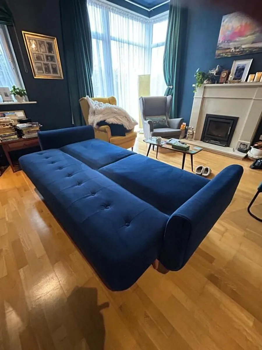 3 Seater Sofa Bed - Navy Blue - Image 3