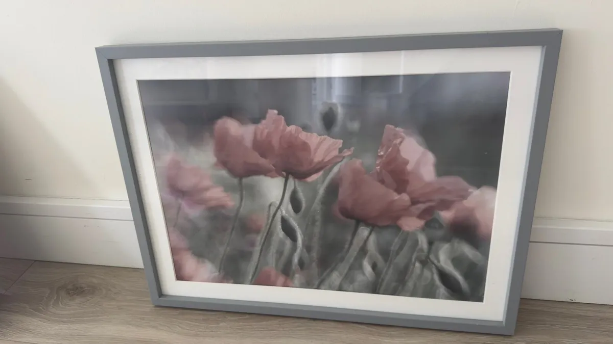 Elegant Pink Floral Wall Art with Grey Frame - Image 3